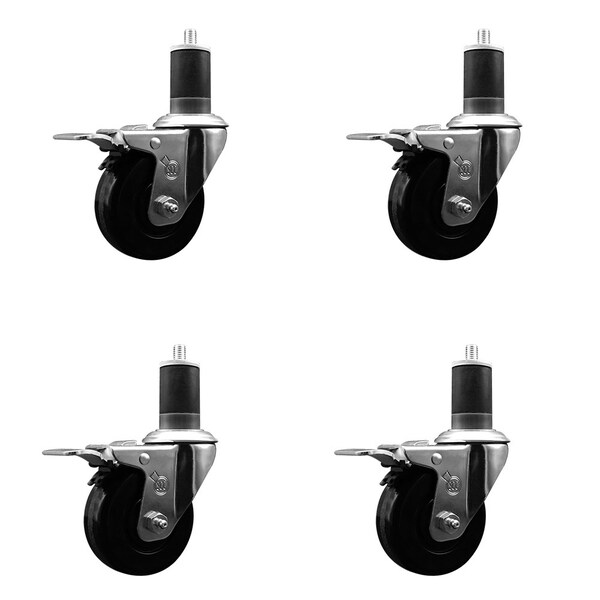 Service Caster 3.5'' SS Phenolic Swivel 1-5/8'' Expanding Stem Caster Set Total Lock Brake, 4PK SCC-SSEXTTL20S3514-PHS-158-4 - main